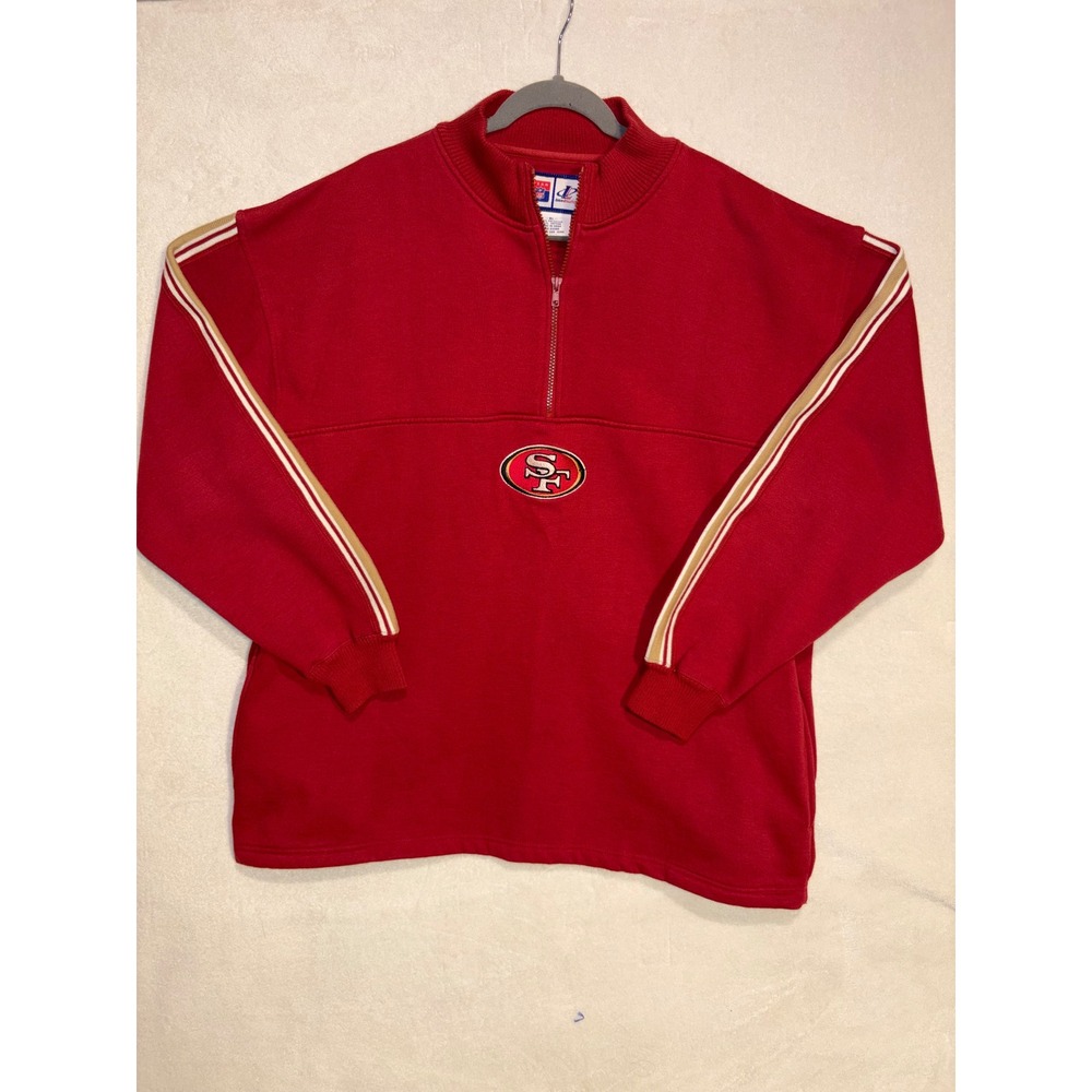 Logo Athletic Red Quarter-Zip Sweatshirt with Gold Stripe Detail